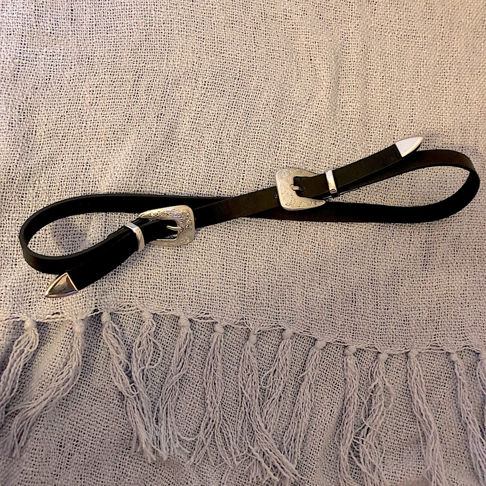 Black and Silver Double Buckle Belt